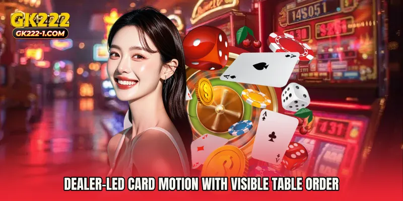 Dealer-led card motion with visible table order